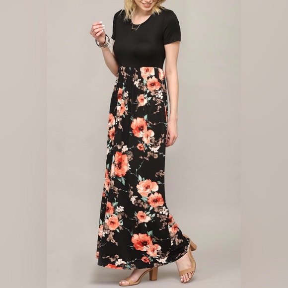 Womens Short Sleeve Loose Plain Casual Long Maxi Dresses with Pockets - Picture 3 of 4
